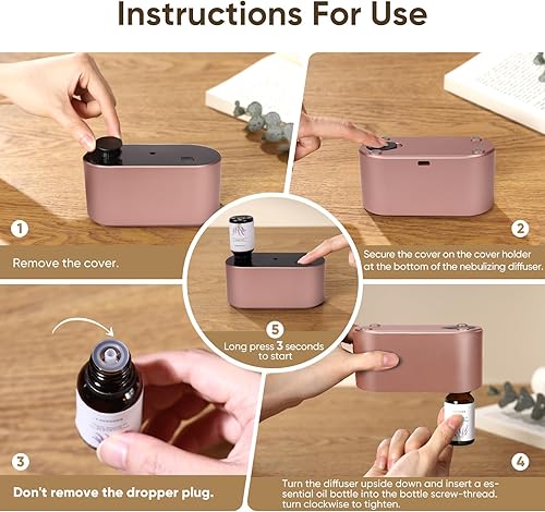 Miniatura 6 de Difusor sin agua para aceite esencial, nebulizador de aroma, mini máquina de aire de aroma, 3 niveles de niebla para el hogar, habitación, oficina,