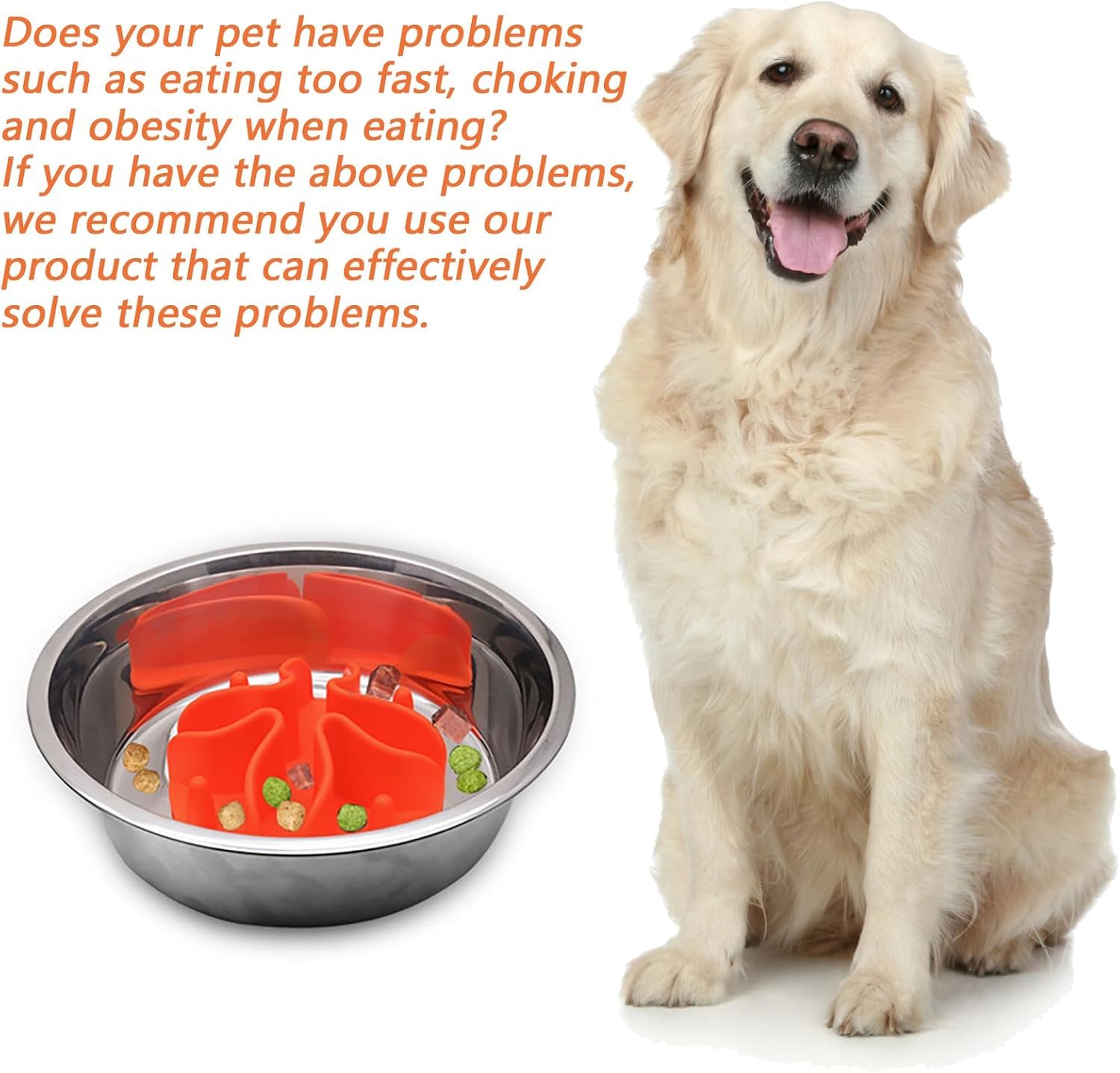 One Piece Silicone Slow Feeder Dog Bowl Insert Stong Suction Cups Silicone Pet Slow Feeder Spiral Insert for Most Dog Bowl Dog Dish (Orange - Image 4