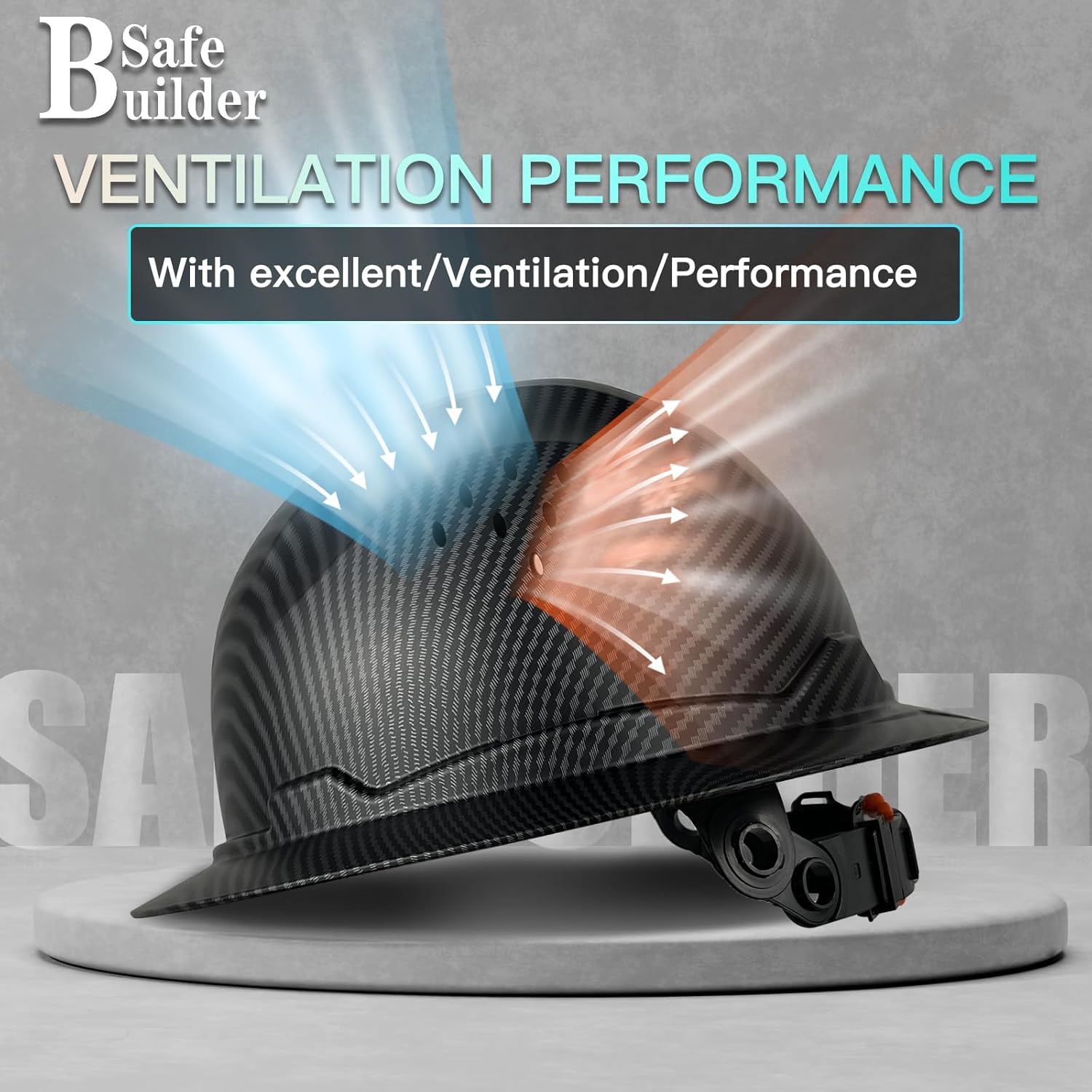 SAFEBUILDER SBD-G1C Construction Full Brim Safety Helmet HDPE Hard Hat Vented Hardhats Sunshade Carbon Fiber Pattern Industrial Work Certified ANSI/ISEA Z89.1