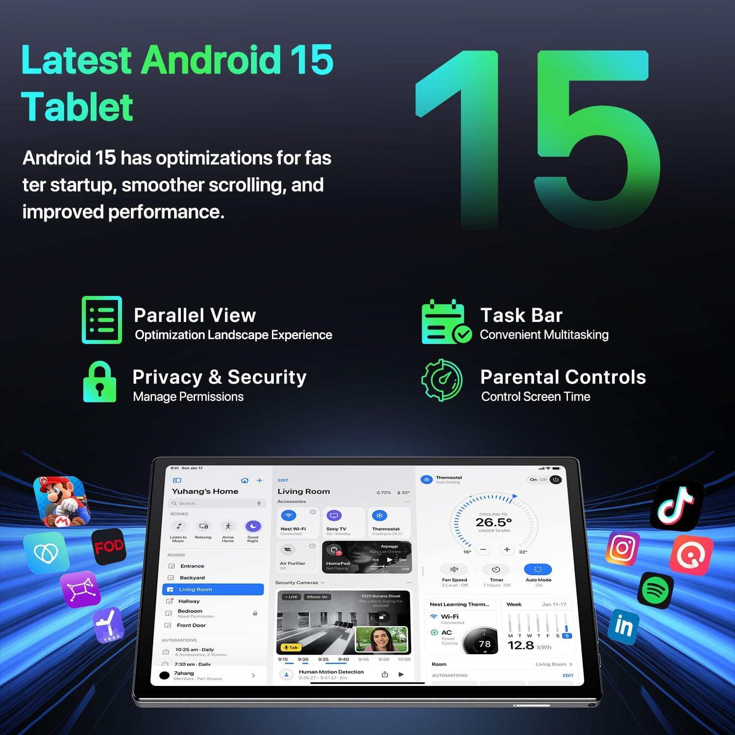 2026 android 15 tablet with gemini ai,16gb+1tb expand, 10.1 inch tablet,octa-core cpu, dual camera, wifi6, 6000mah,widevine l1,split screen,family & work,mothers day birthday gift mom her (gray)