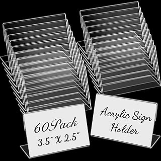 3.5 x 2.5 Inches Acrylic Sign Holder Slant Back Sign Holders Clear Picture Frame Acrylic Stands L Shaped Display Stand for Office, Store, Restaurant, Horizontal (20 Pcs)