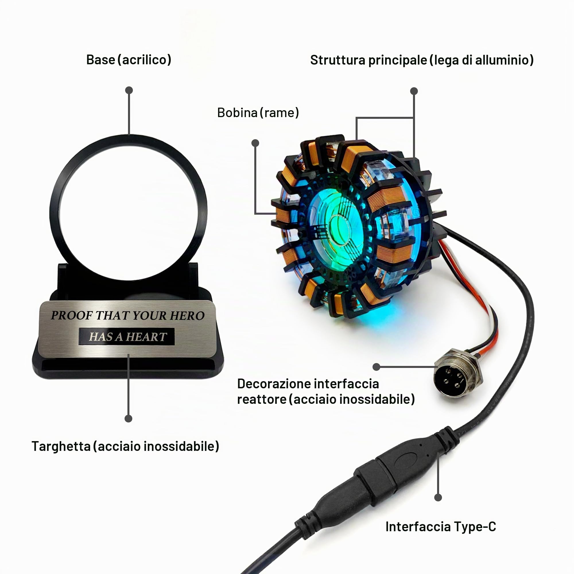 Arc Reactor mk1 Giocattolo Collezionabile Scala 1:1, Display da Scrivania con Effetti Luminosi Interattivi e Telecomando, Alimentazione USB, Pronto all’Uso