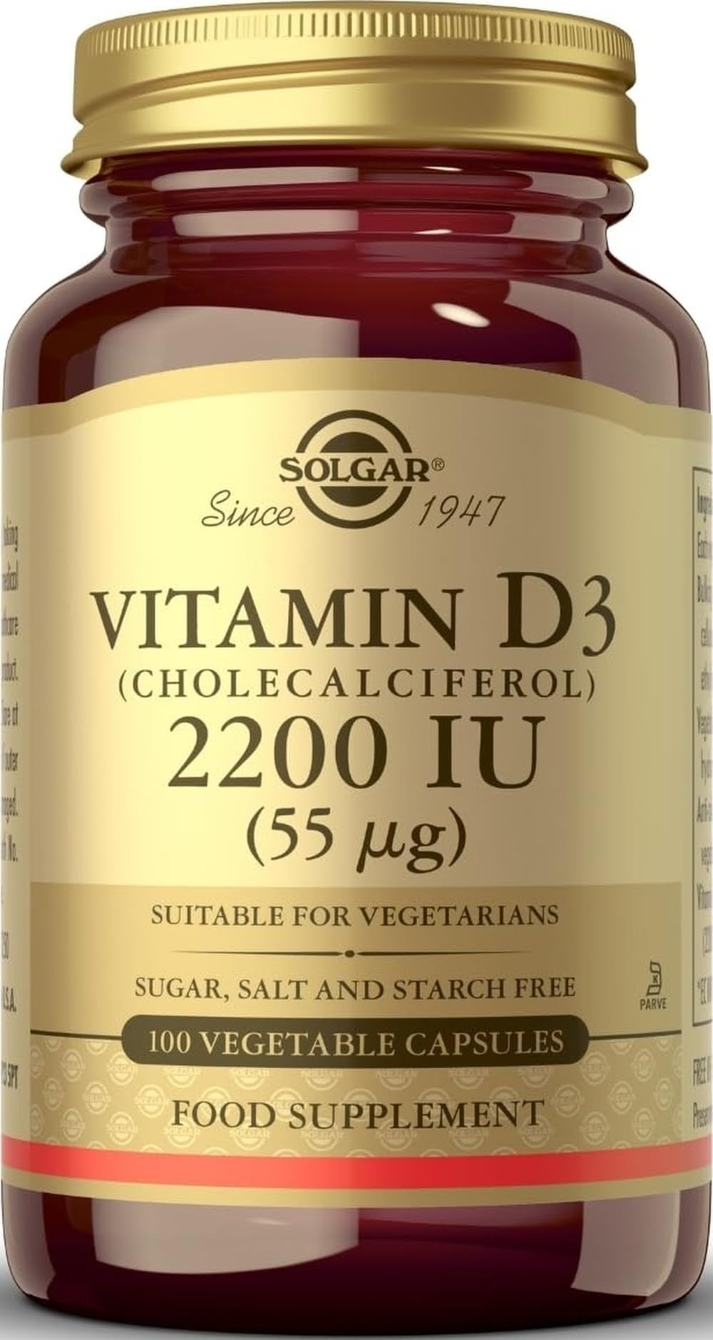 Vitamin D3 (Cholecalciferol) 55 mcg (2200 IU), 100 Servings | Helps Maintain Healthy Bones & Teeth, Immune System Support, Non-GMO, Gluten Free, Dairy Free, 100 Vegetable Capsules