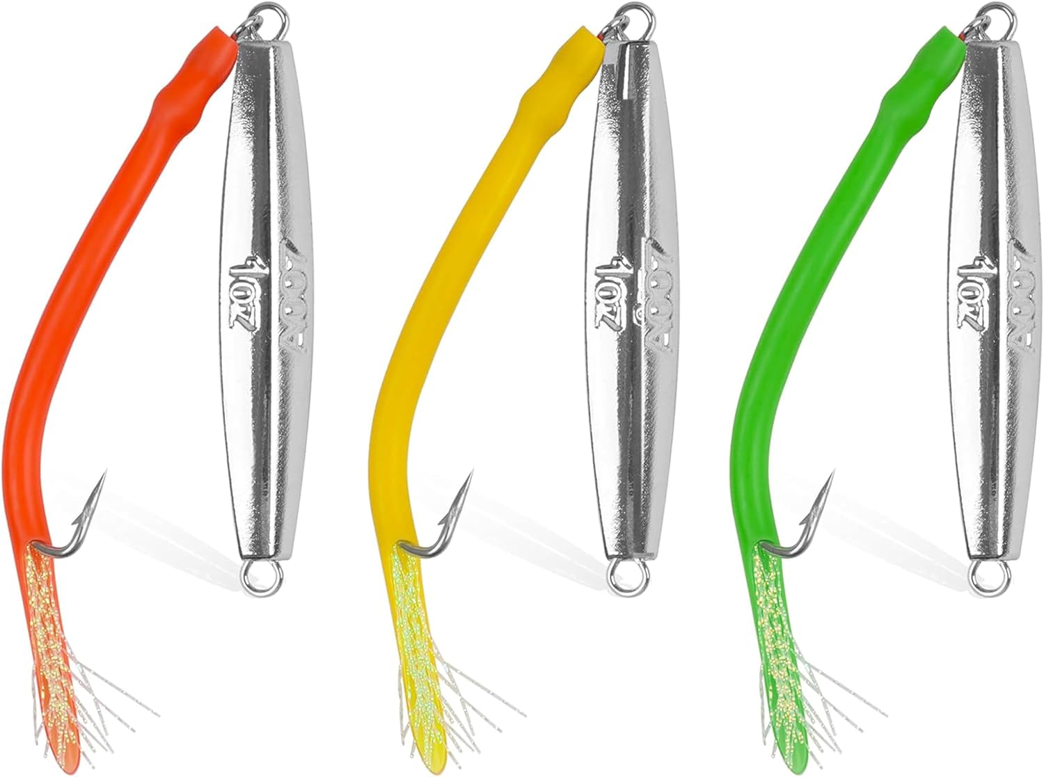 Diamond Jig Saltwater Fishing Lures Casting Jigging Spoon with Tube Tail Stainless Steel Hooks Trolling Lures Striped Bass Metal Jig for Deep Sea Surf Fishing Bottom Dragging Sinking