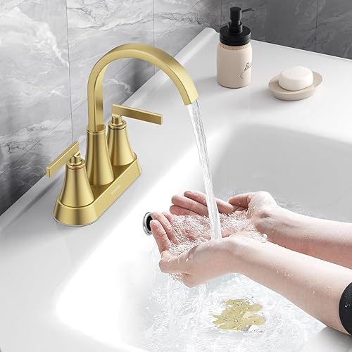 Miniatura 4 de Grifo para lavabo de baño, de níquel cepillado de 4 pulgadas, 3 agujeros con drenaje emergente y líneas de suministro, grifo giratorio de acero