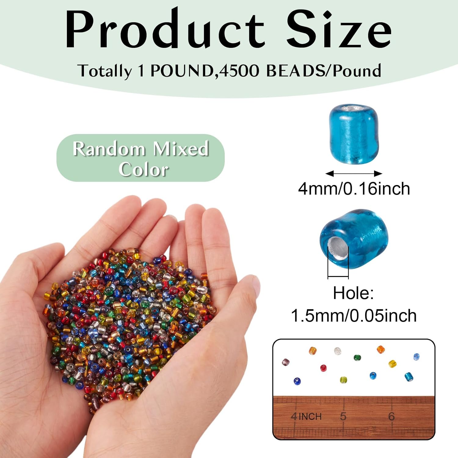 Pandahall 6/0 Silver Lined Round Glass Seed Beads 4mm Mixed Color Tiny Glass Pony Beads Loose Beads Spacers for Jewelry Making (About 4500 Beads/Pound)