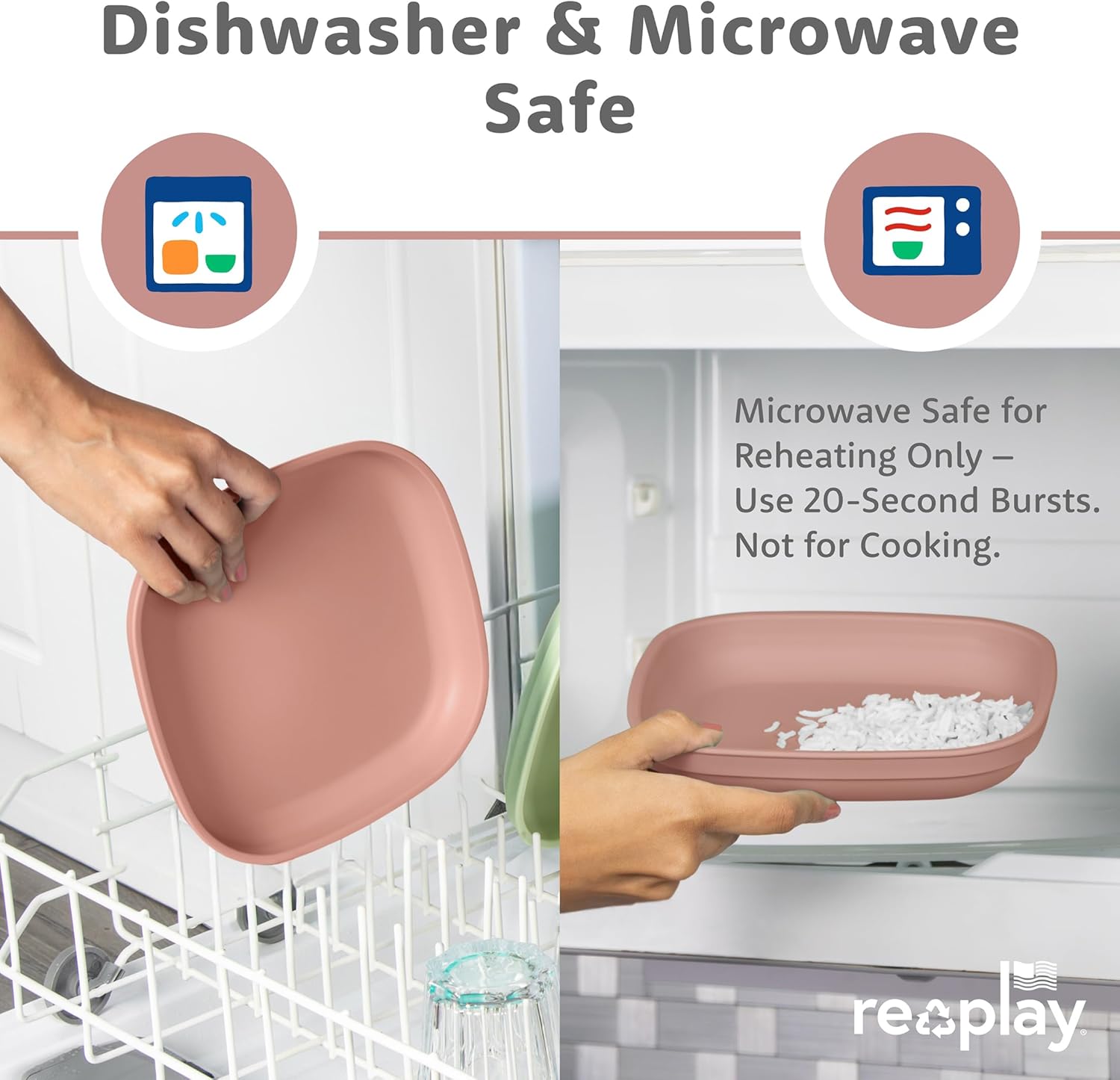 Re-Play Toddler Plates - 22 Oz. Deep-Walled Flat Kids Plates with Lid - Dishwasher & Microwave Safe - Made in USA - Set of 3-7.37" x 7.37" x 1.25" - Desert Roses - Image 7