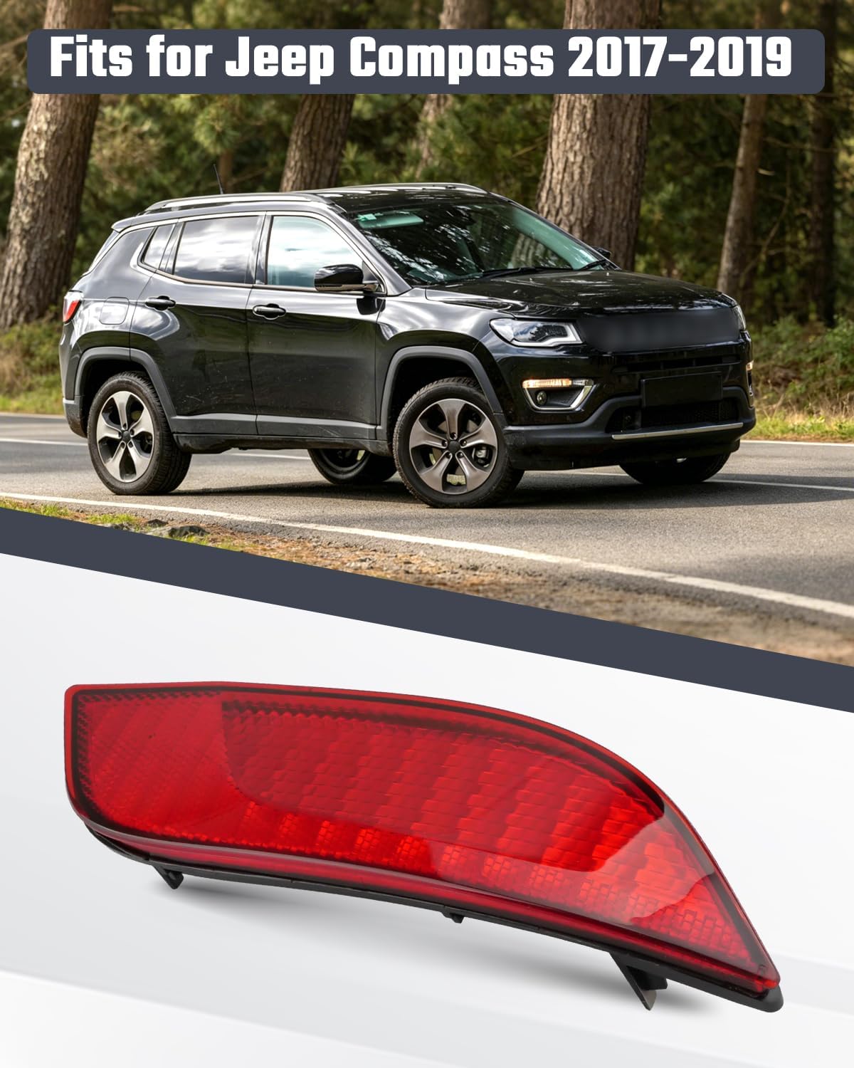 Rear Bumper Reflector Passenger Right Side Fit for Jeep Compass 2017-2019, Replaces CH1185106 55112678AA