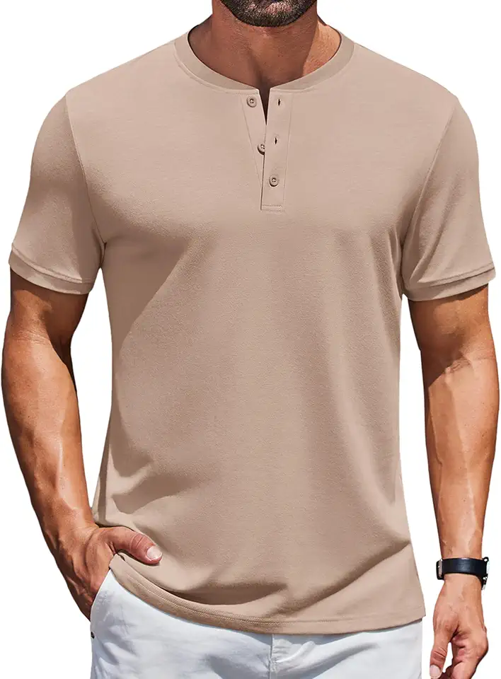 COOFANDY Men's Henley Shirts Short Sleeve Casual Summer Basic Tee Solid Button T-Shirts