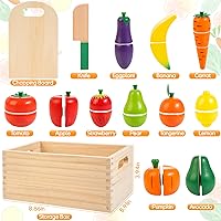 Vista 4 de Comida de juguete de madera para niños pequeños, juego de corte de frutas y verduras para niños, accesorios de cocina de juguete para niños y niñas