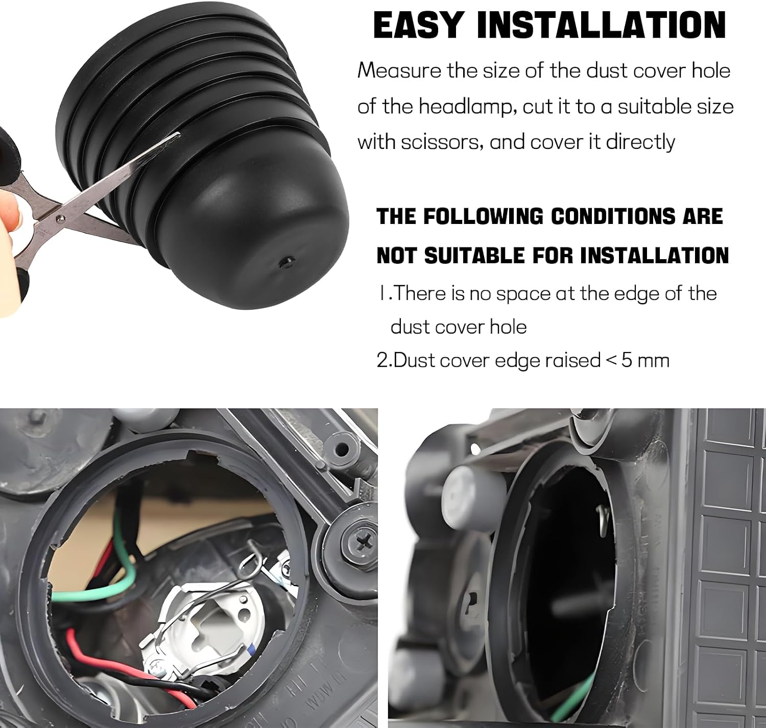 wuyaoyao 2PCS Car Headlight Dust Covers, 4 Inch Dustproof Rubber Headlight Cover for 68/75/80/85/90/95/100/105mm Bulbs, Waterproof Auto Headlamp Seal Cap Protector for Most Vehicles