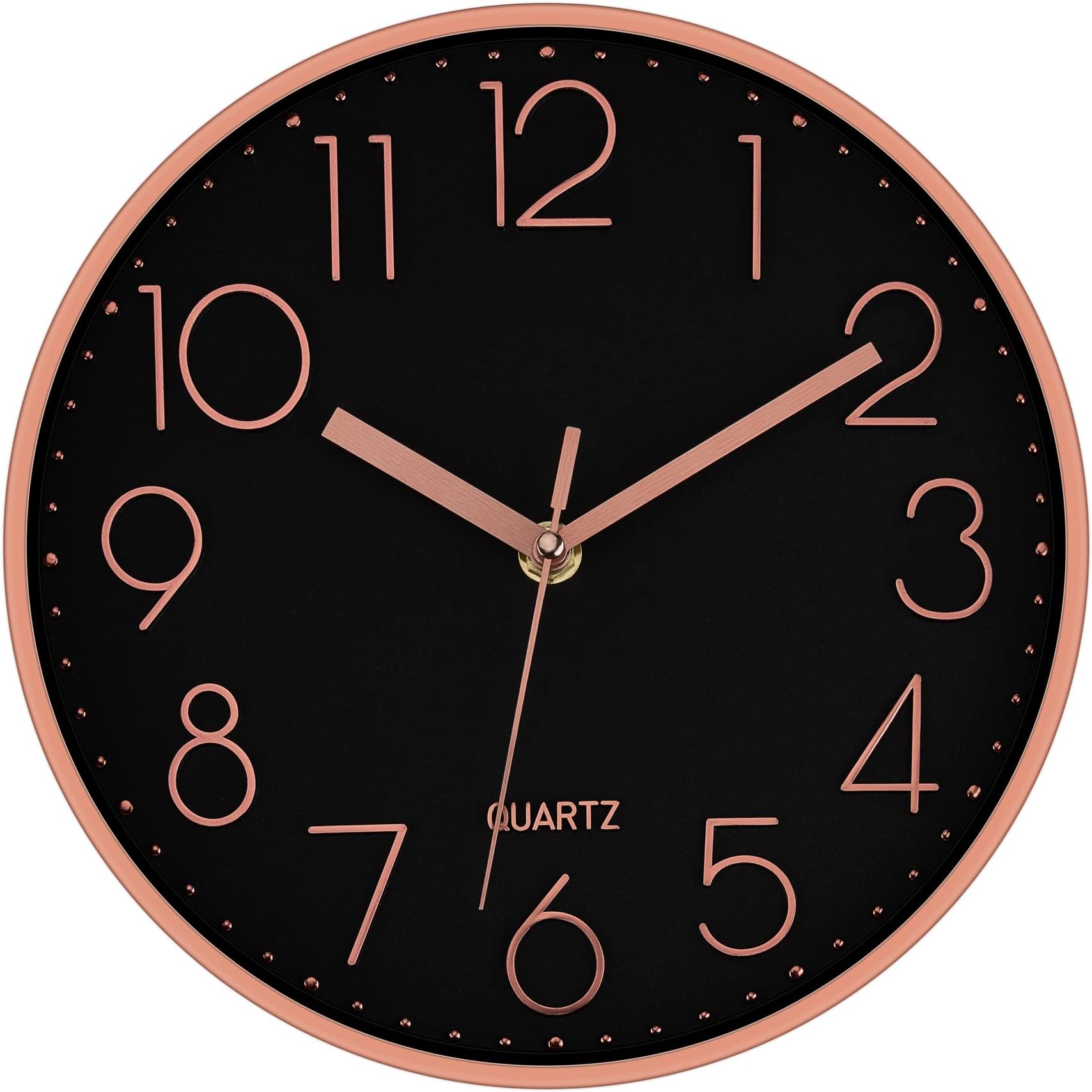 Lumuasky Modern Wall Clock, Silent Non-Ticking Modern Decorative Clock for Living Room Bedrooms Office Kitchen (Black Rose Gold, 10 inch)