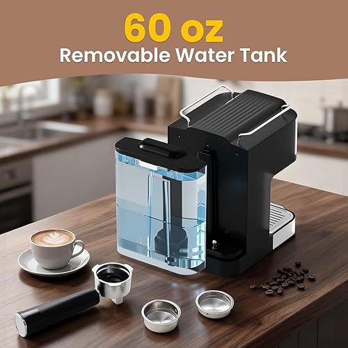 Miniatura 6 de Cafetera profesional de 20 bares, semiautomática con vaporizador de leche, máquina todo en uno con tanque extraíble de 1.8 L para capuchino con