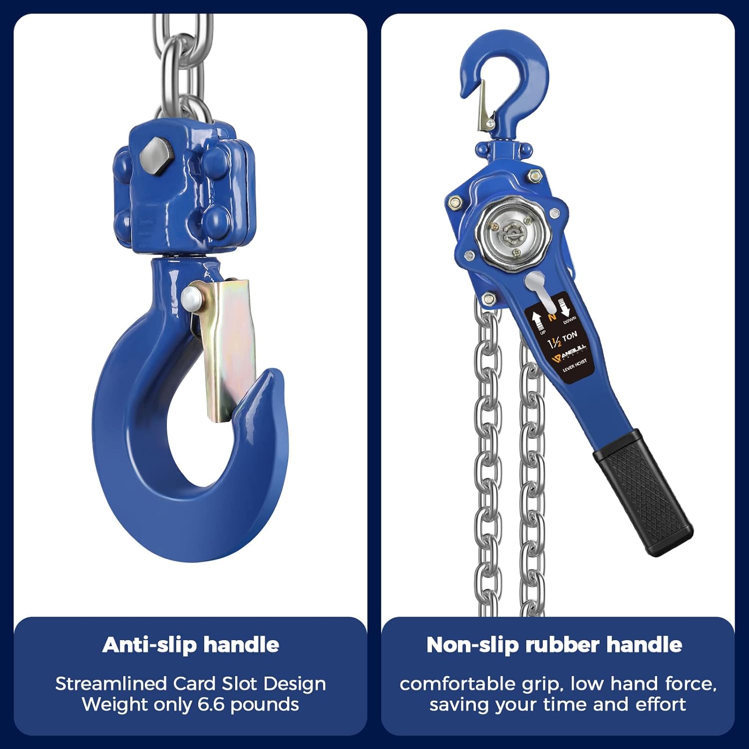 ANBULL Lever Chain Hoist 3300LBS 10FT, 1.5T 3M Manual Ratchet Chain Puller Hoist w/Portable Hooks for Building Garages Warehouse Automotive Machinery : Industrial & Scientific