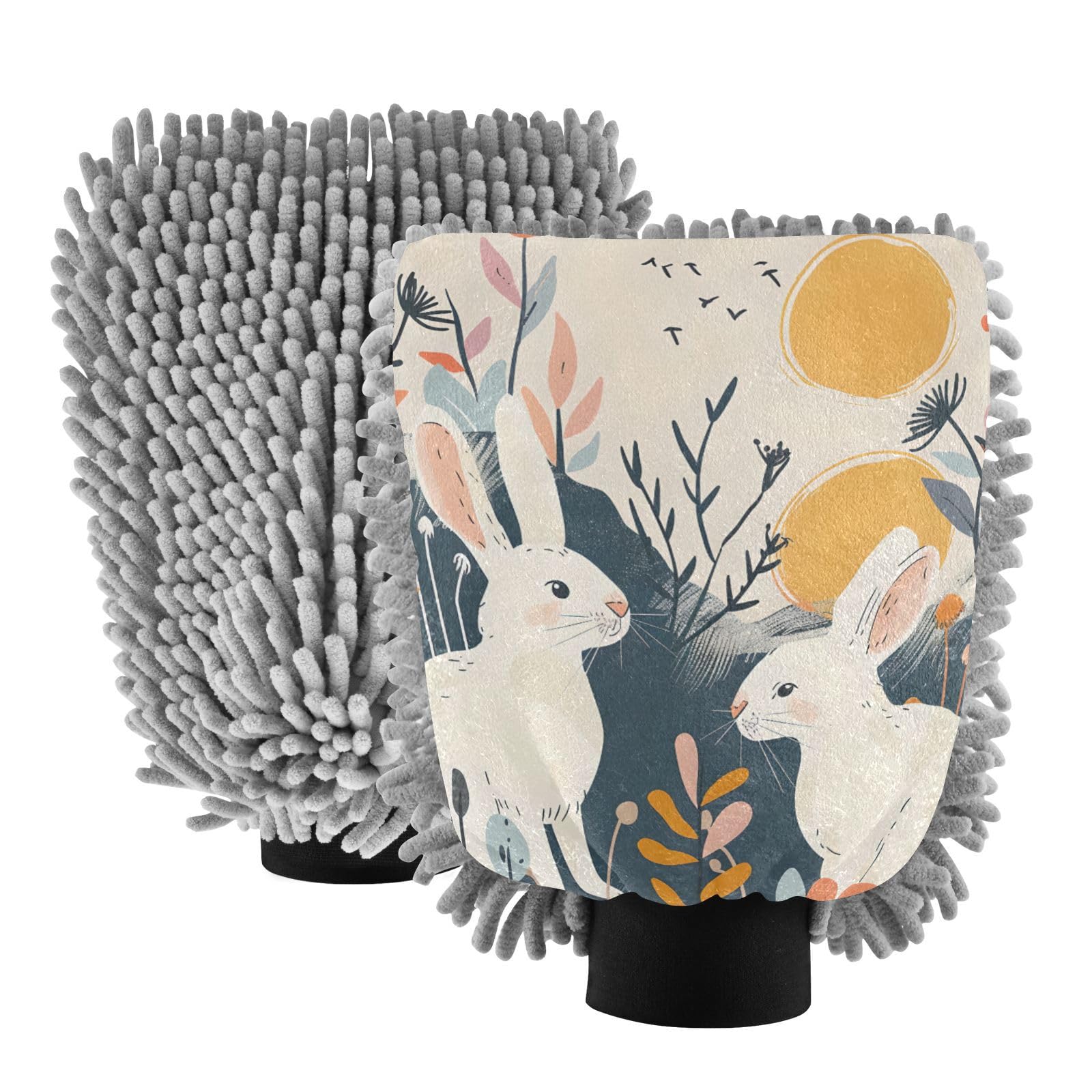 IOACIY Absorbent Microfiber Car Wash Drying Mitts, 2 Pack, Scratch-Free & Lint-Free, Rich Foam, Highly Absorbent, Double Sided, Wash Mitt Perfect for Car Washing, M, Rabbit (4)