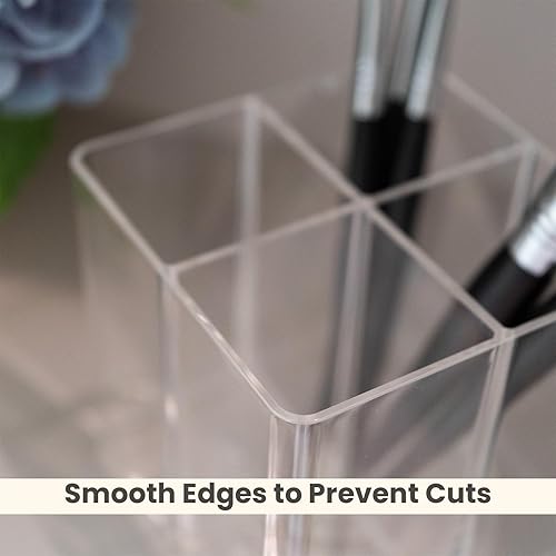 Miniatura 8 de Soporte para brochas de maquillaje transparente, organizador de brochas de maquillaje giratorio de acrílico de 360, soporte para bolígrafo con 4