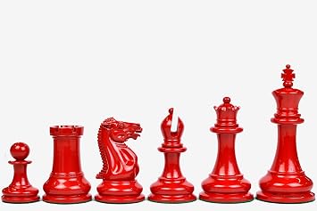 Reproduced 1849 Original Staunton Pattern Chess Pieces Lacquer Finished Painted Crimson & Ivory White 4.5 King Weighted Luxury Chessmen Set for Collectors & Tournament Play