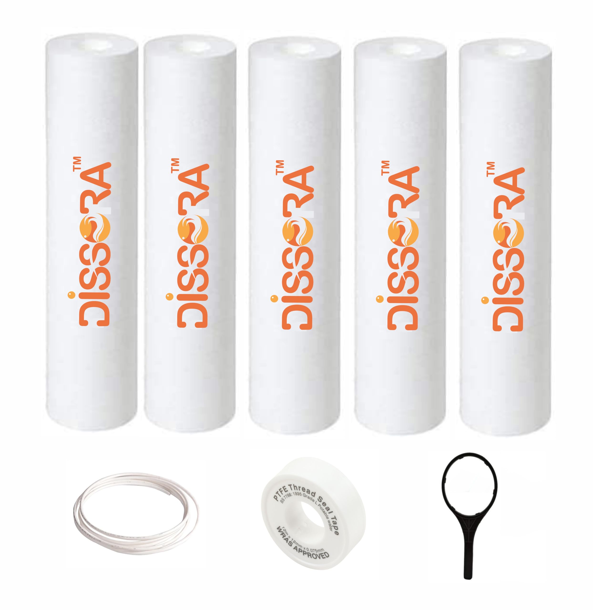 Dissora Kemflow 10 Inch 5 Micron PP Spun Pre Filter Candle, Suitable for All Brand All Model RO UV UF, 100Gm Premium Filter, Pack of 5