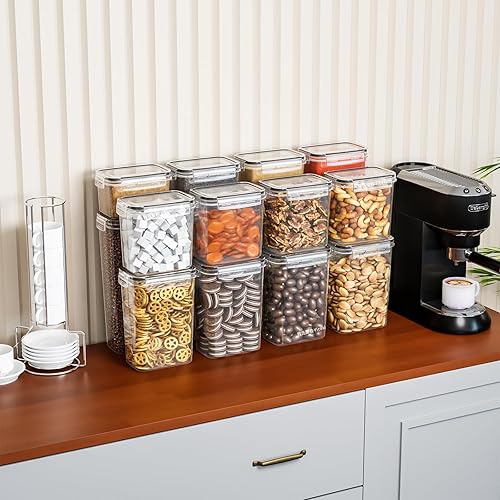 Miniatura 8 de Yieach Contenedores herméticos de almacenamiento de despensa, 24 piezas con etiqueta, recipientes herméticos de plástico sin BPA para almacenamiento