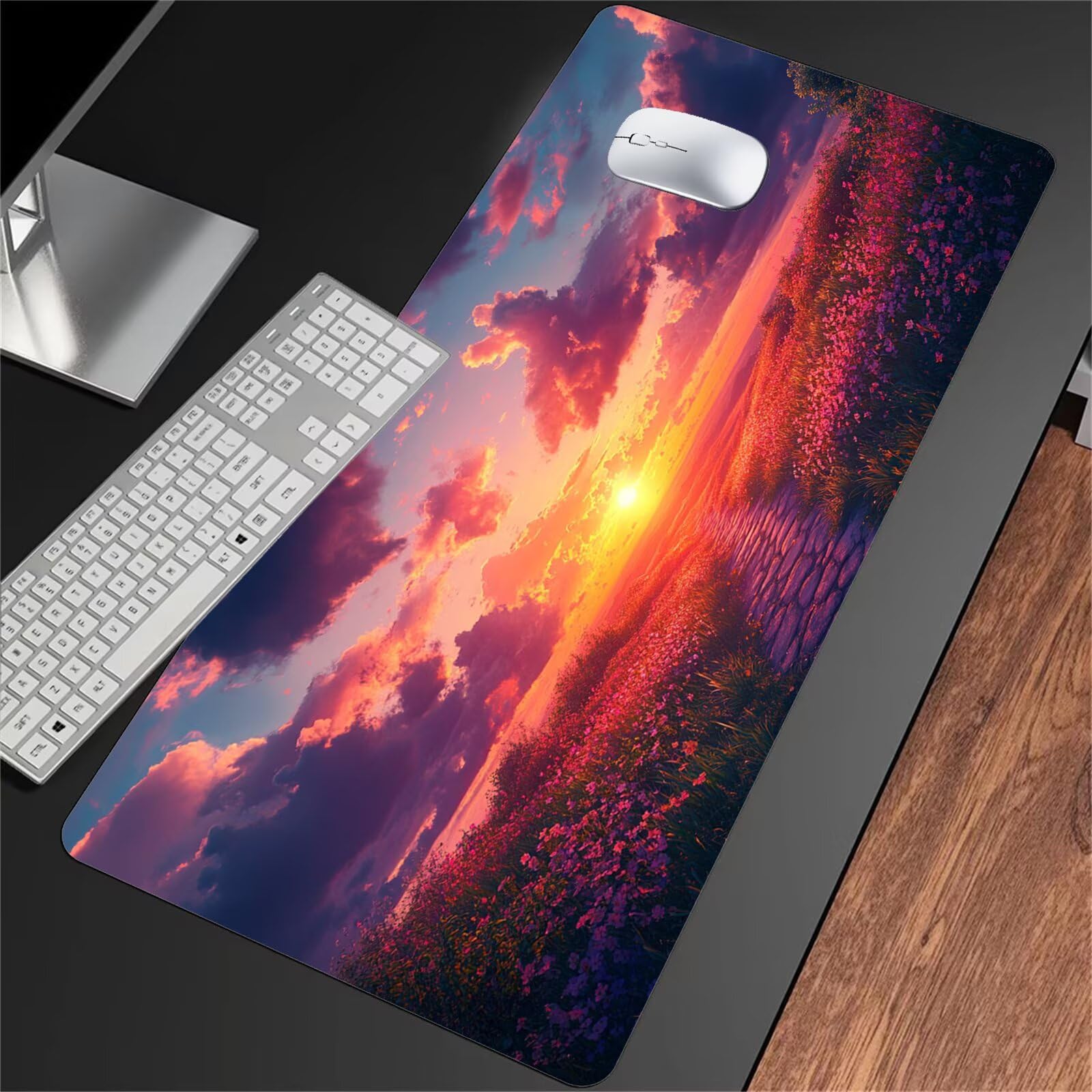 Podkładka pod mysz do gier Duża podkładka na biurko 1200 x 600 x 2 mm zmywalna podkładka pod mysz XXL o wysokiej precyzji nanowłókniny poprawia precyzję i szybkość (krajobraz o zachodzie słońca)