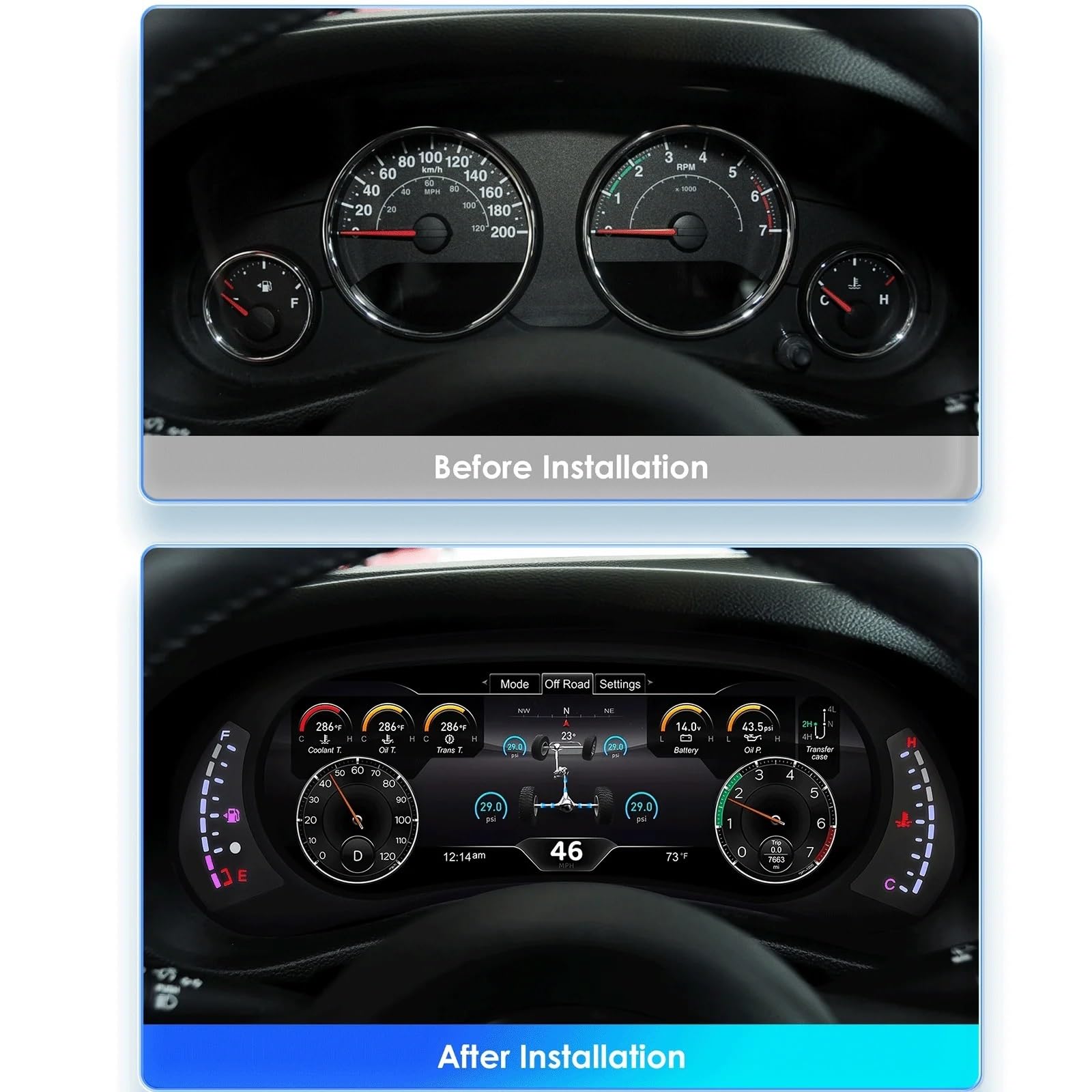 Tacómetro Compatible con Wrangler JK 2011-2018, panel de instrumentos digital LCD, velocímetro, pantalla de visualización antirreflejo.