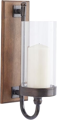 Deco 79 Aplique de pared de madera con soporte para vidrio, 5 x 8 x 16 pulgadas, marrón