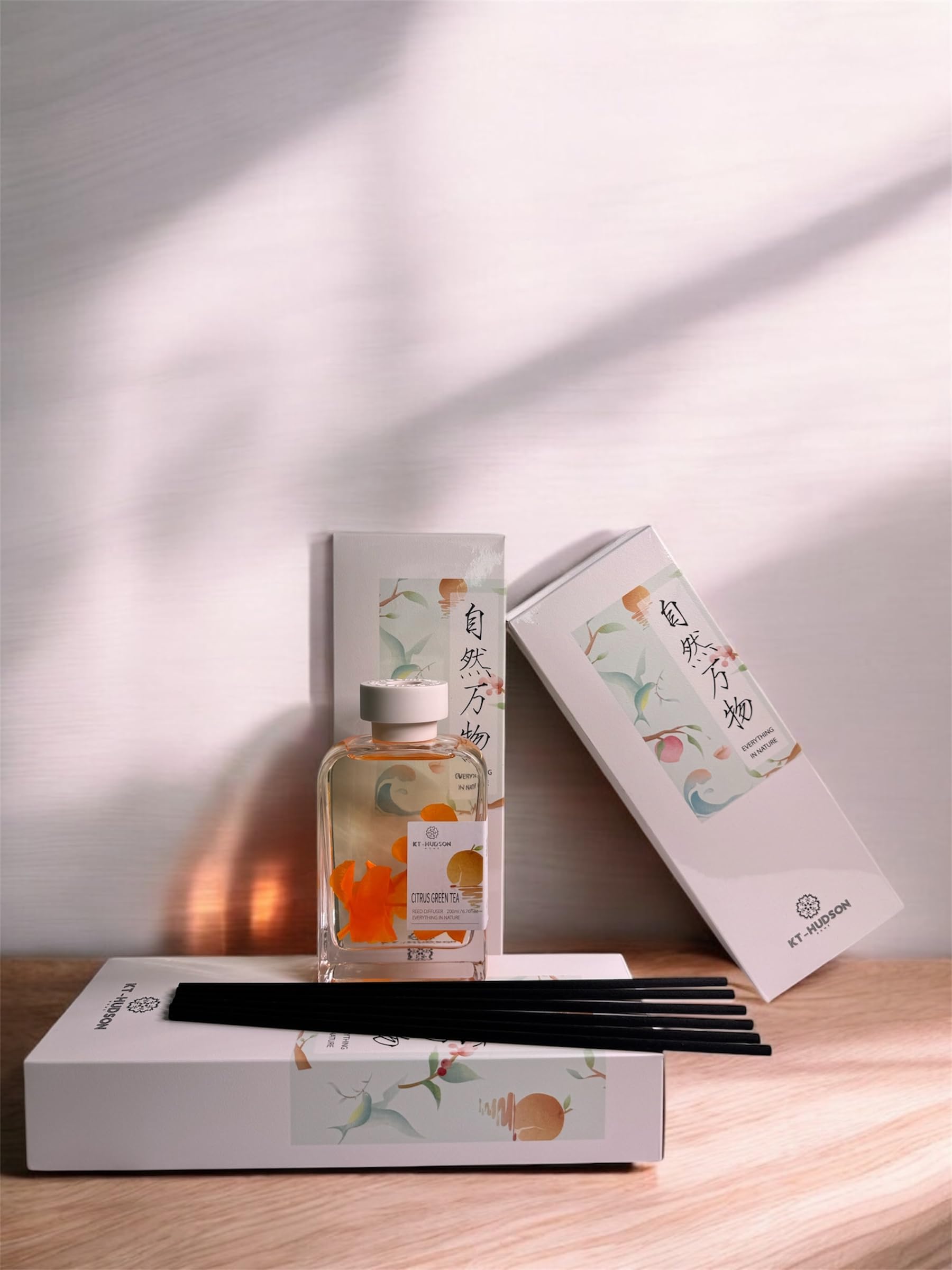 KT-Hudson Home Luxury Reed Diffuser – Premium Essential Oil Diffuser for Home, Long-Lasting Asian Aroma, Elegant Aromatherapy Room Fragrance 6.8 fl oz