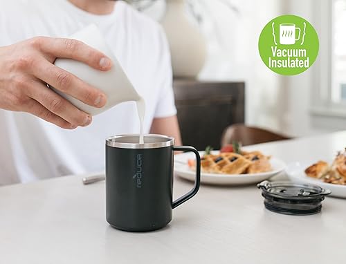 Miniatura 7 de REDUCE Taza de café aislada de 14 onzas con asa y tapa Flo-Motion  Taza de escritorio perfecta con asa para café caliente y té  Apto para una sola