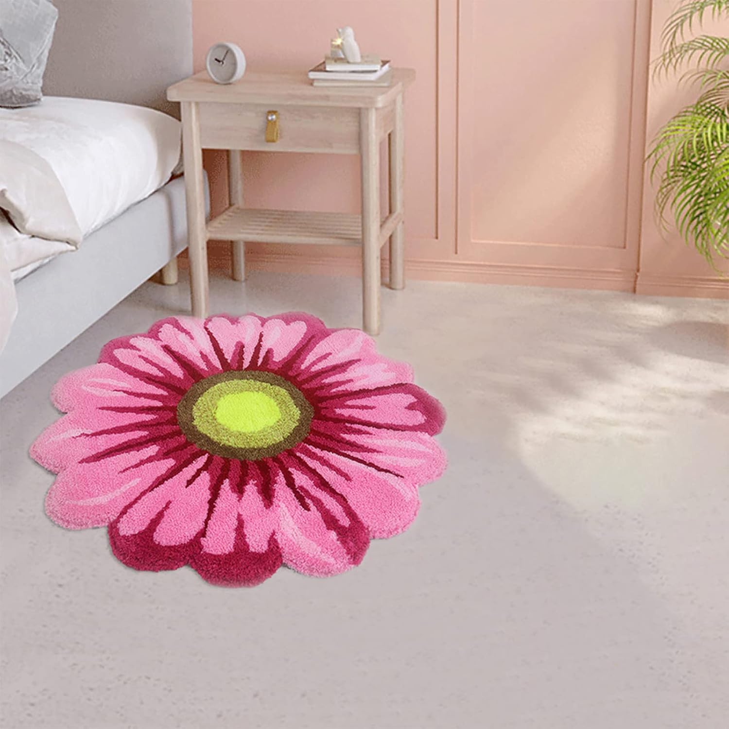 Sunflower Area Rug Mat 25" x 25" Pink Floral Bathroom Rug Soft Plush Flower Doormat Non-Slip Rustic Small Carpet Handmade Floral Door Mat for Bathroom Bedroom Living Room Kitchen Pink