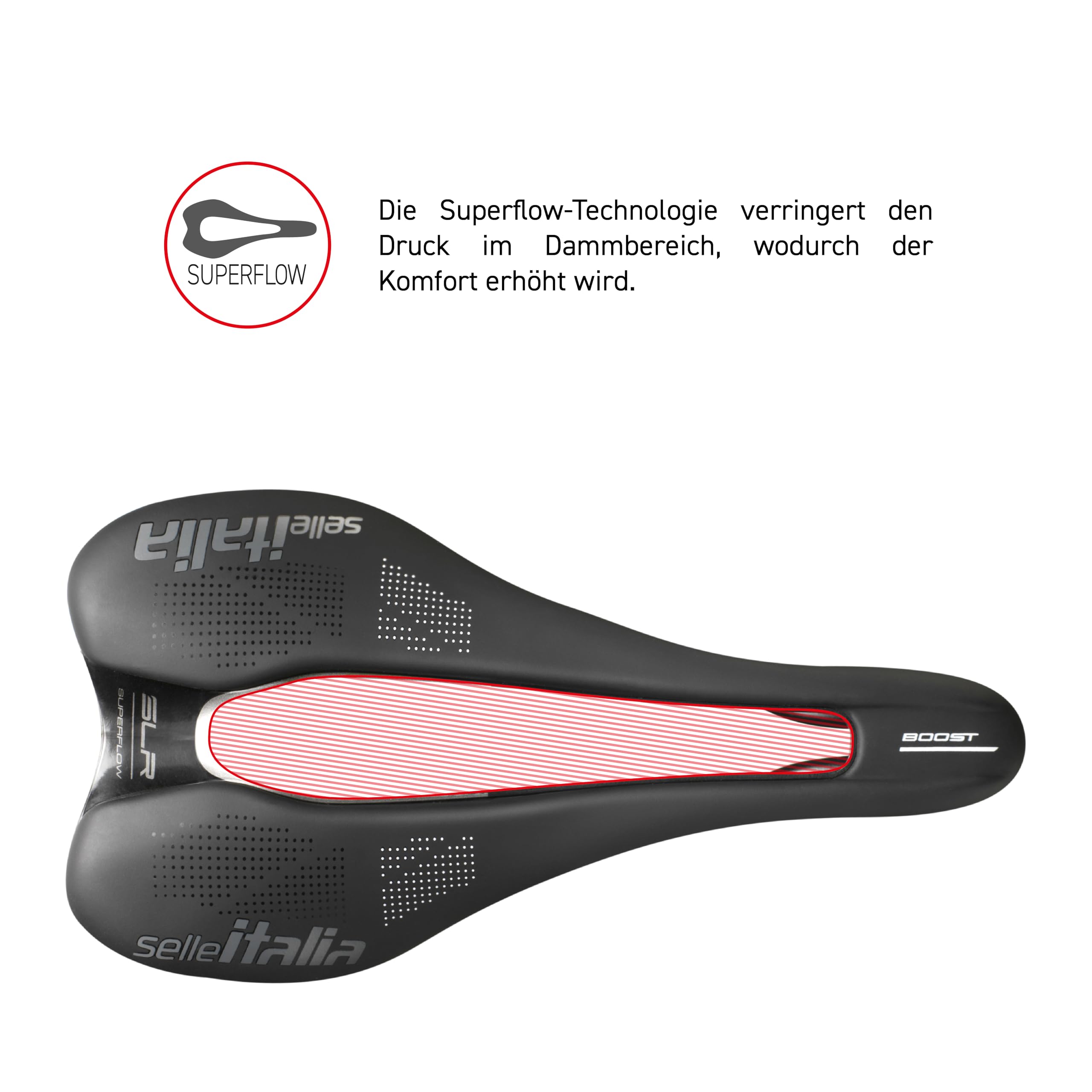 Selle Italia SLR Boost TM Superflow - Fahrradsattel mit klassischem SLR-Design, komfortablem Gel-Rennradsattel und Superflow-Lochung, Schale aus Carbonfaser