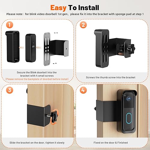Vista 7 de Soporte para timbre Blink, 2ª generación, antirrobo, soporte para cámara de timbre Blink sin perforación con cubierta para lluvia, compatible