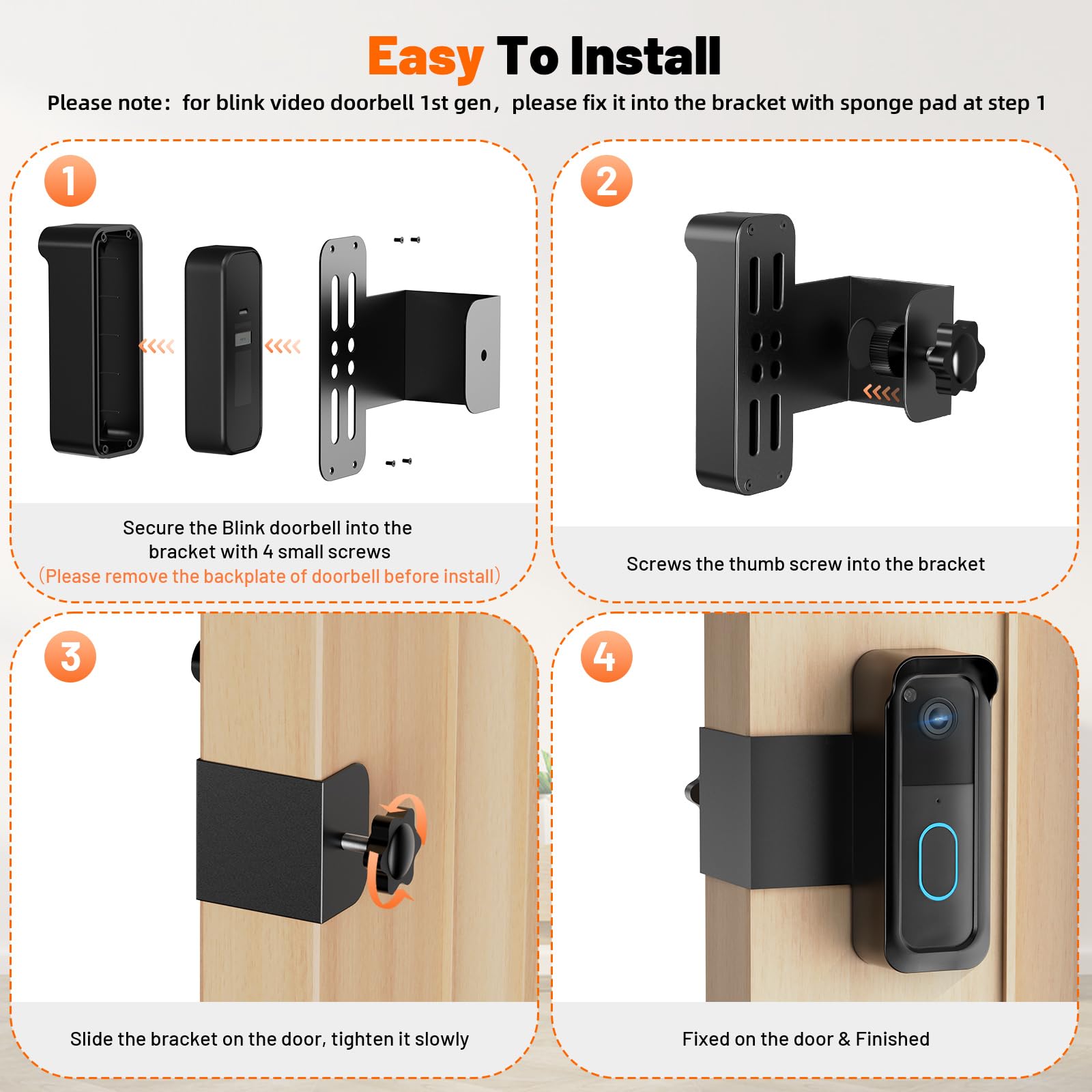 Blink Doorbell Mount, Anti-Theft Doorbell Mount for Blink Video Doorbell 1st Gen(Not for 2nd Gen), No Block Sensor & Night Vision, Blink Doorbell Camera Mount Bracket with Rain Cover