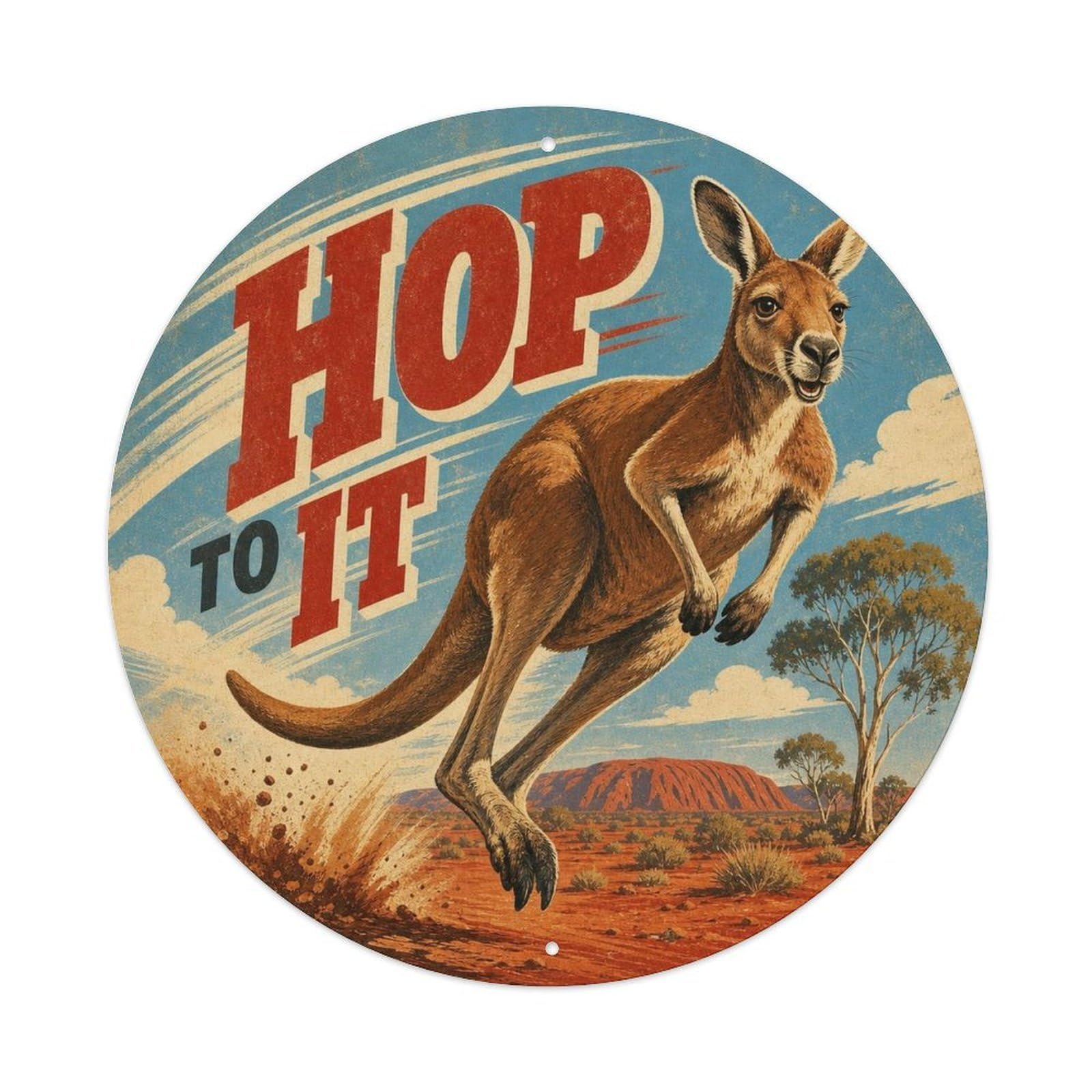 Okngb Style Kangaroo Sticker Pose Comic Animal Classic Cartoon Metal Tin Sign Plaque Wall Decor For Cafe, Man Cave, Club Bar, Office, Home Garden Round Metal Poster 8X8inch