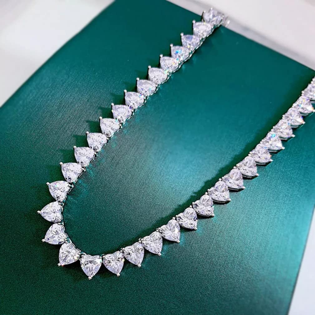 Collar de Cadena de Piedras Preciosas de moissanita con Corte de corazón de Plata de Ley 925 de 6 * 7 MM para Mujer