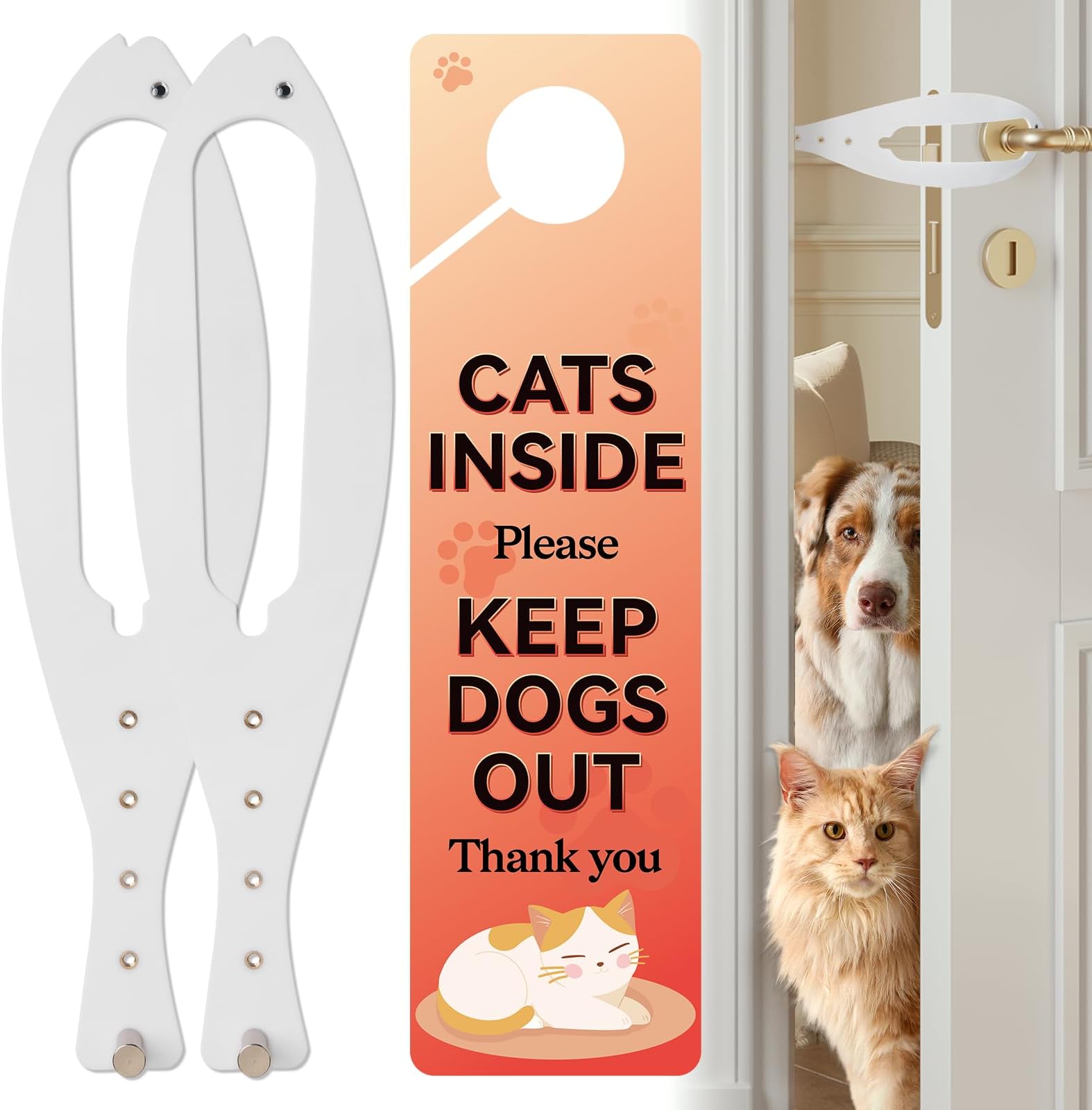 TGIOW LIBBEPET Cat Door Latches - 2 Pcs Flex Door Stoppers to Keep Dogs Out, Adjustable Size 2.5-6" Wide, Easy to Install, White