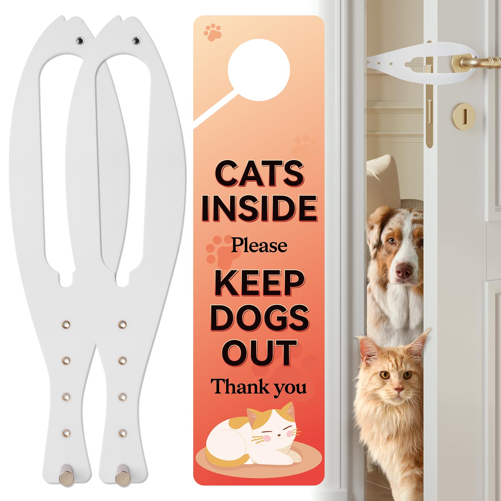TGIOW Cat Door Latch, 2 Pcs Cat Door Stopper Pet Door Latch to Keep Dog Out of Litter Box and Food, Door Prop for Cat with 5 Adjustable Size Strap 2.5-6" Wide, No Measuring, Easy to Install, White