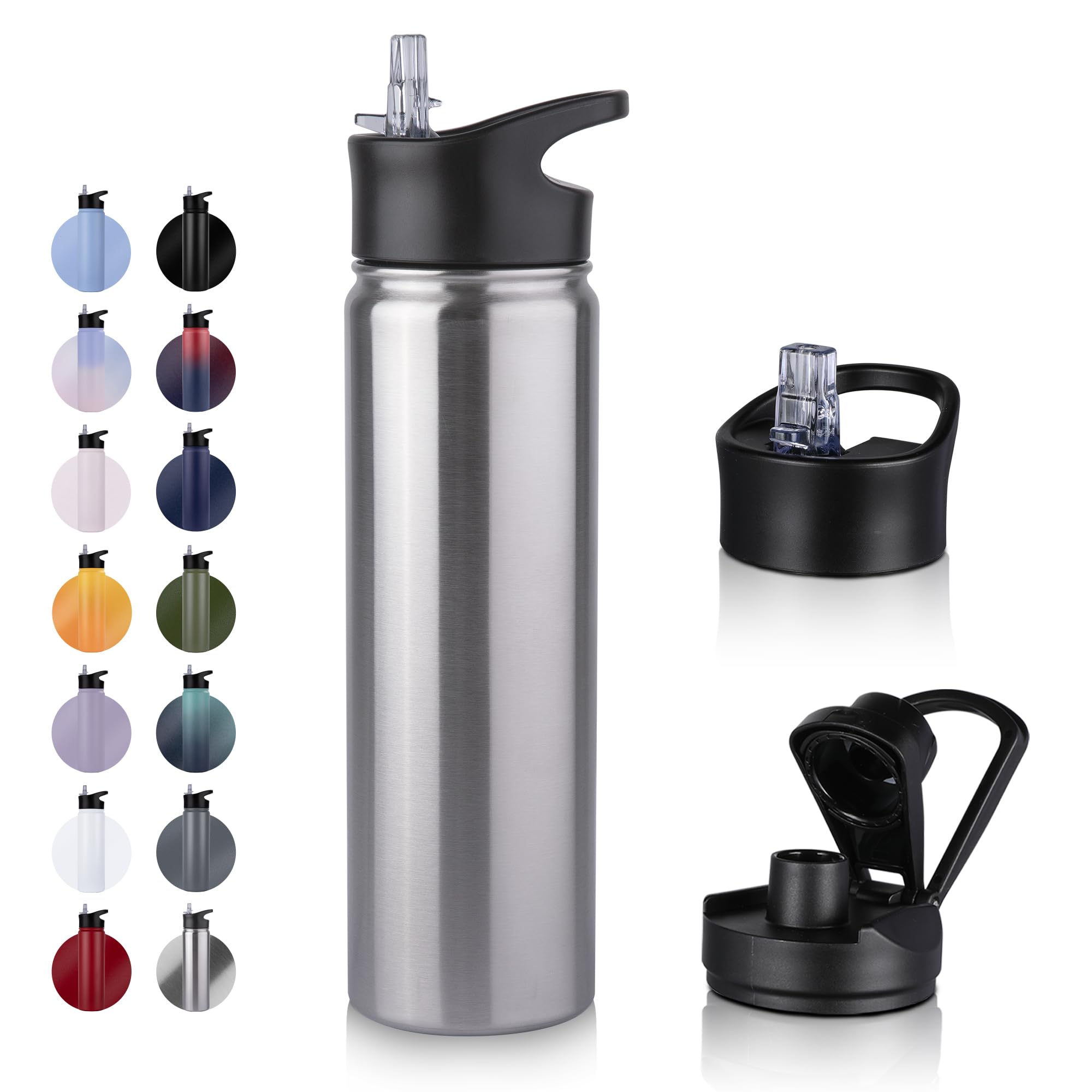UMBFUN Insulated Water Bottle, 750ml 2 Lids (Straw Lid and Spout Lid)