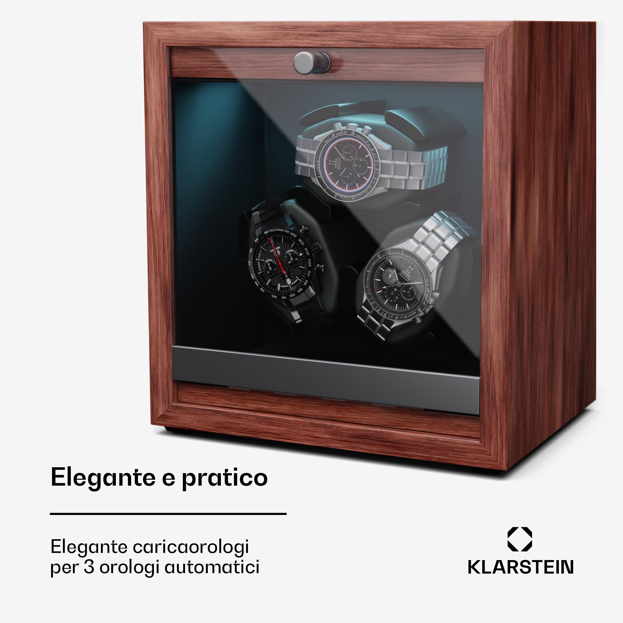 Klarstein Carica orologi automatica, carica orologi automatica, carica orologi automatica, carica orologi con porta in acrilico, caricaorologi automatico, LED blu, orologio Winder con 4 impostazioni