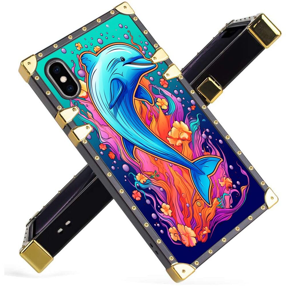 Elgzigok Phone Case for iPhone X/Xs with Dolphin-aa327 Pattern Design Black Soft TPU Slim Fit Anti Scratched Protection Cover Case