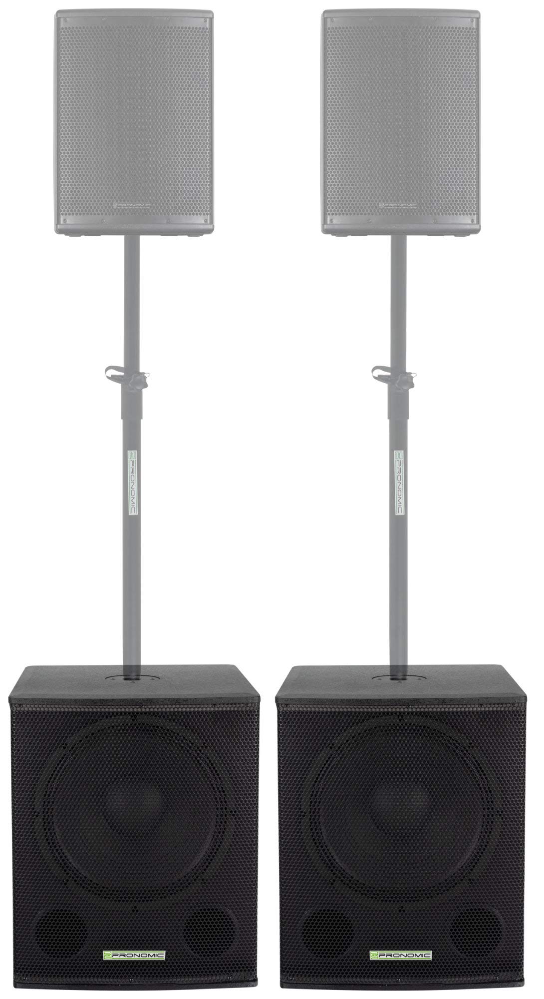 Pronomic SA-15 SUB Aktiv Subwoofer 2X Set - 15" Speaker mit Bassreflex-Öffnungen - 600 Watt RMS-Leistung - max. SPL: 124 dB - 35mm-Flansch - schwarz