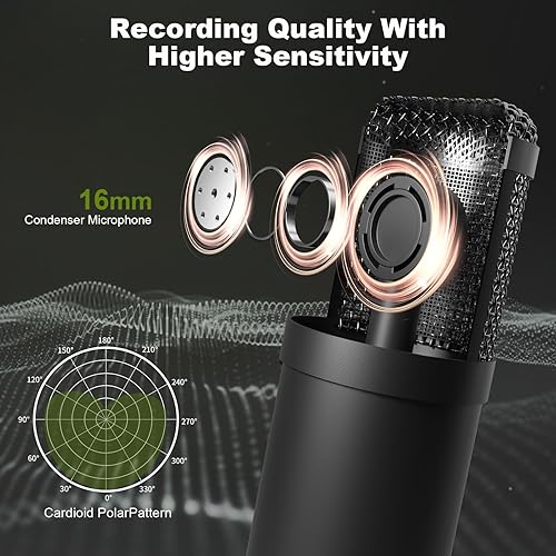 Miniatura 3 de Paquete de equipo de podcast para 2, mezclador de DJ de interfaz de audio totalmente metálico con micrófono de podcast, cambio de voz, 48 V para