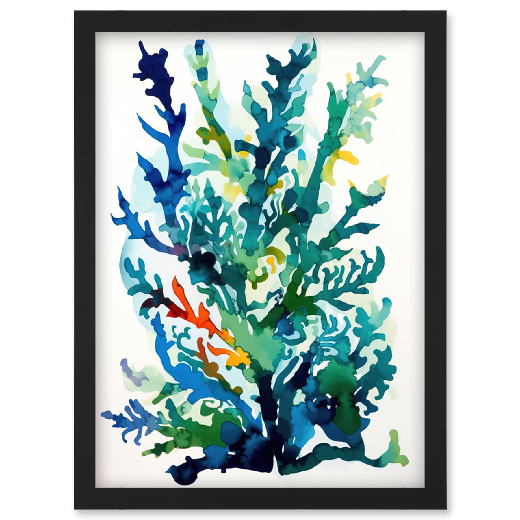 Artery8 Seaweed Plant Abstract Folk Art Artwork Framed Wall Art Print A4