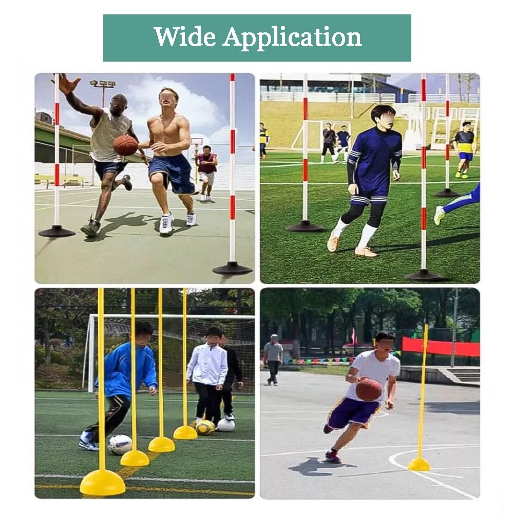 exproyzk Set di Aste per Agilità Rosso-Bianche, Aste Smontabili per Allenamento di velocità E Sport con Base in Gomma da 2 kg; Adatte per Calcio, Rugby, Basket, Uso Interno(1.8m)