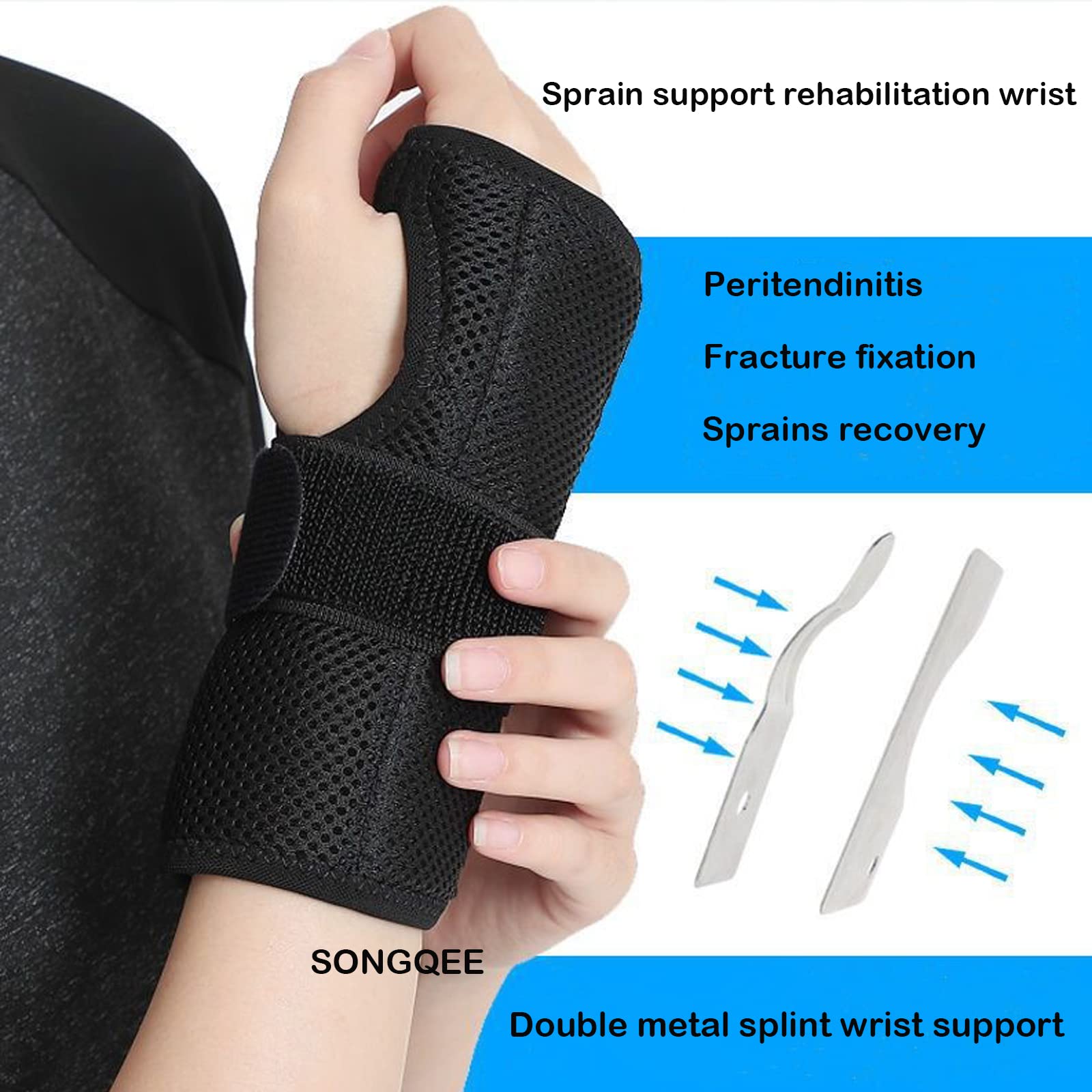 Carpal Tunnel Wrist Support Brace With Metal Splint Stabilizer, Breathable Wrist Splints Help Relieve Joint Pain, Arthritis - Image 3