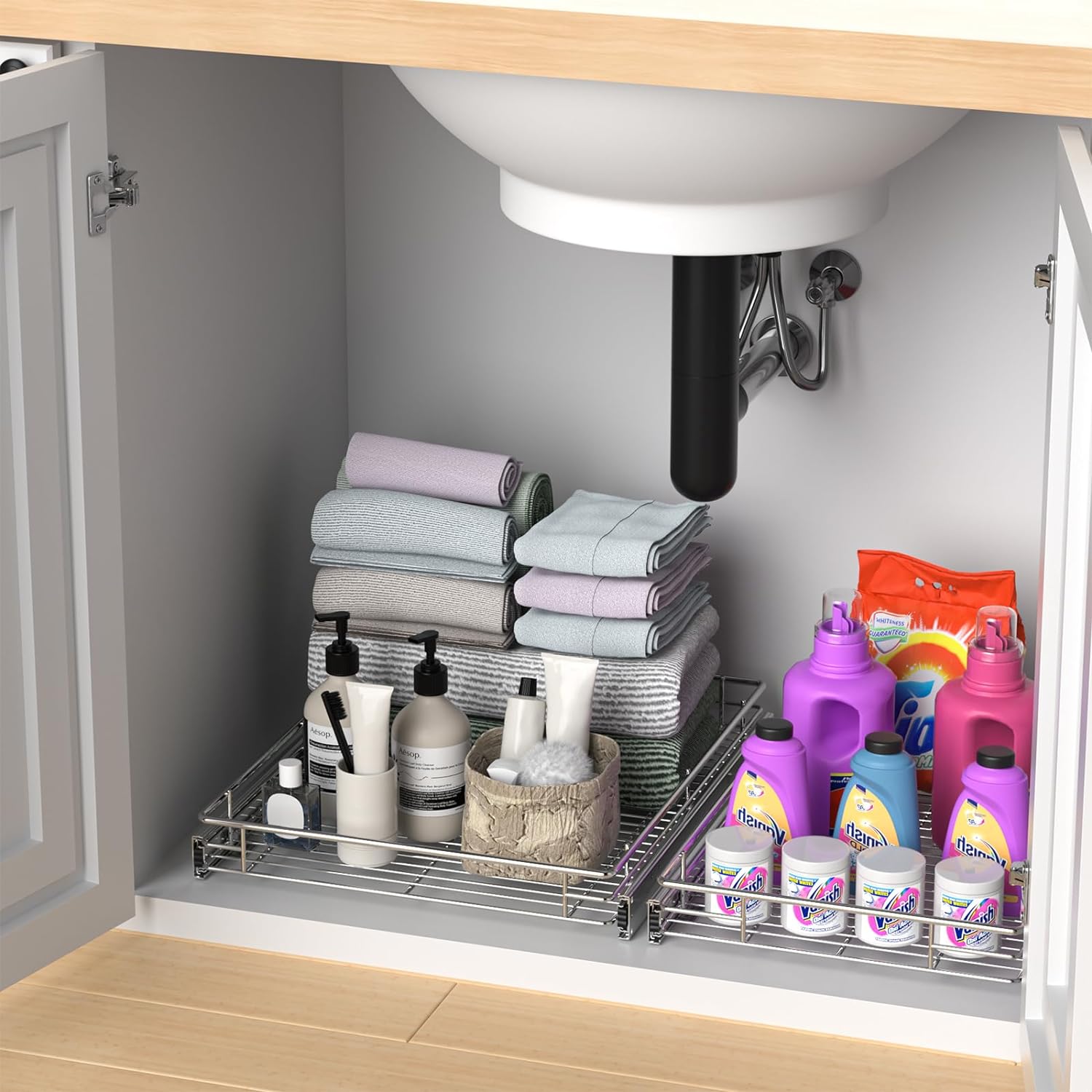 ZOINLIY Pull Out Cabinet Organizer, Versatile Slide Out Kitchen Organizers and Storage,Heavy Duty Drawer Cupboard Storage Basket, Smooth Sliding, Chrome Finish,14.8" W x 21" D - Image 7