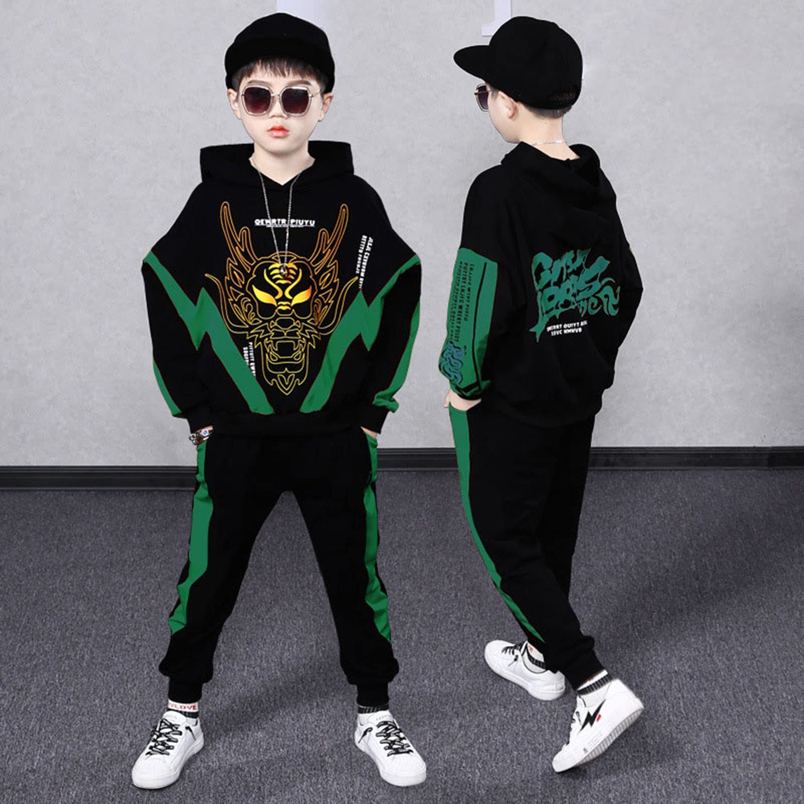 Junge Hoodie Bekleidungssets, Kleinkind Gutaussehend Sweatshirt + Hosen Outfit, T-Shirt Tops Hosen Böden Kleidung Set, Trainingsanzug-Set Für 3-13 Jahre