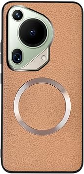 Slim Case for Huawei Pura 70 Ultra/70 Pro/70 Pro+/70, Business Style Leather Cover with Magnetic Suction Lens Protection Soft Edge Case,Orange,70 Ultra