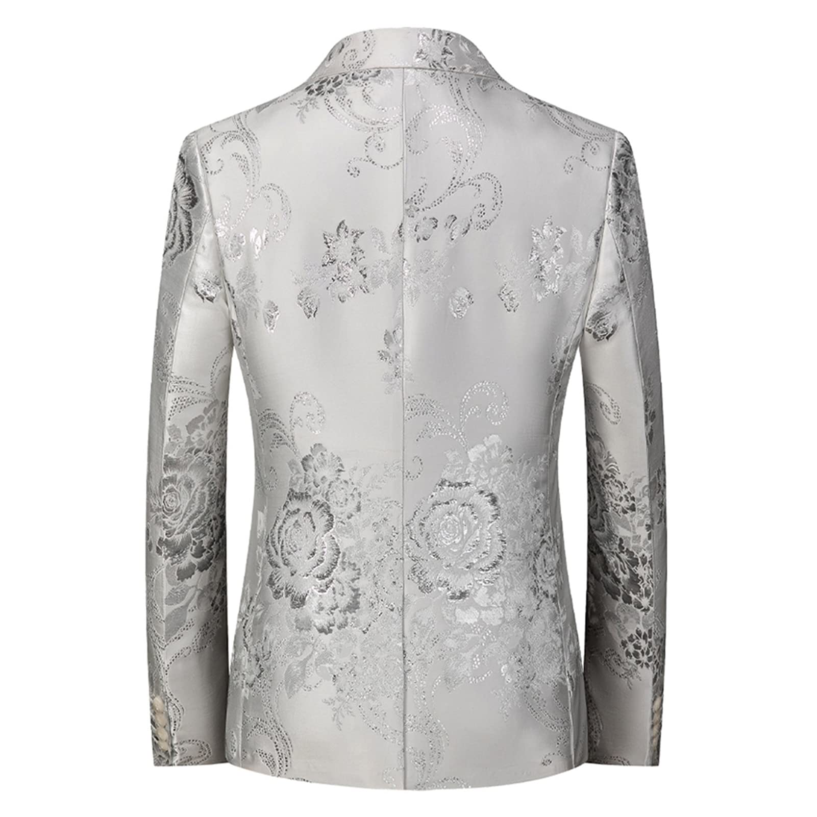 Mens Notched Lapel Dress Floral Suit Luxury Printed Slim Fit Stylish Blazer Casual Single Breasted Wedding Jacket (White,XX-Large)
