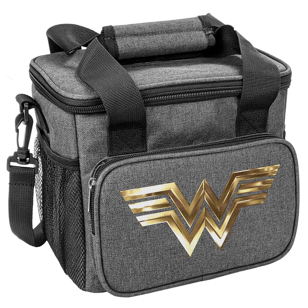 Popfunk Wonder Woman Golden Logo Soft Insulated Cooler Bag, Large Lunch Bag, Lightweight, Thermal and Reusable for Office, Picnic, Beach