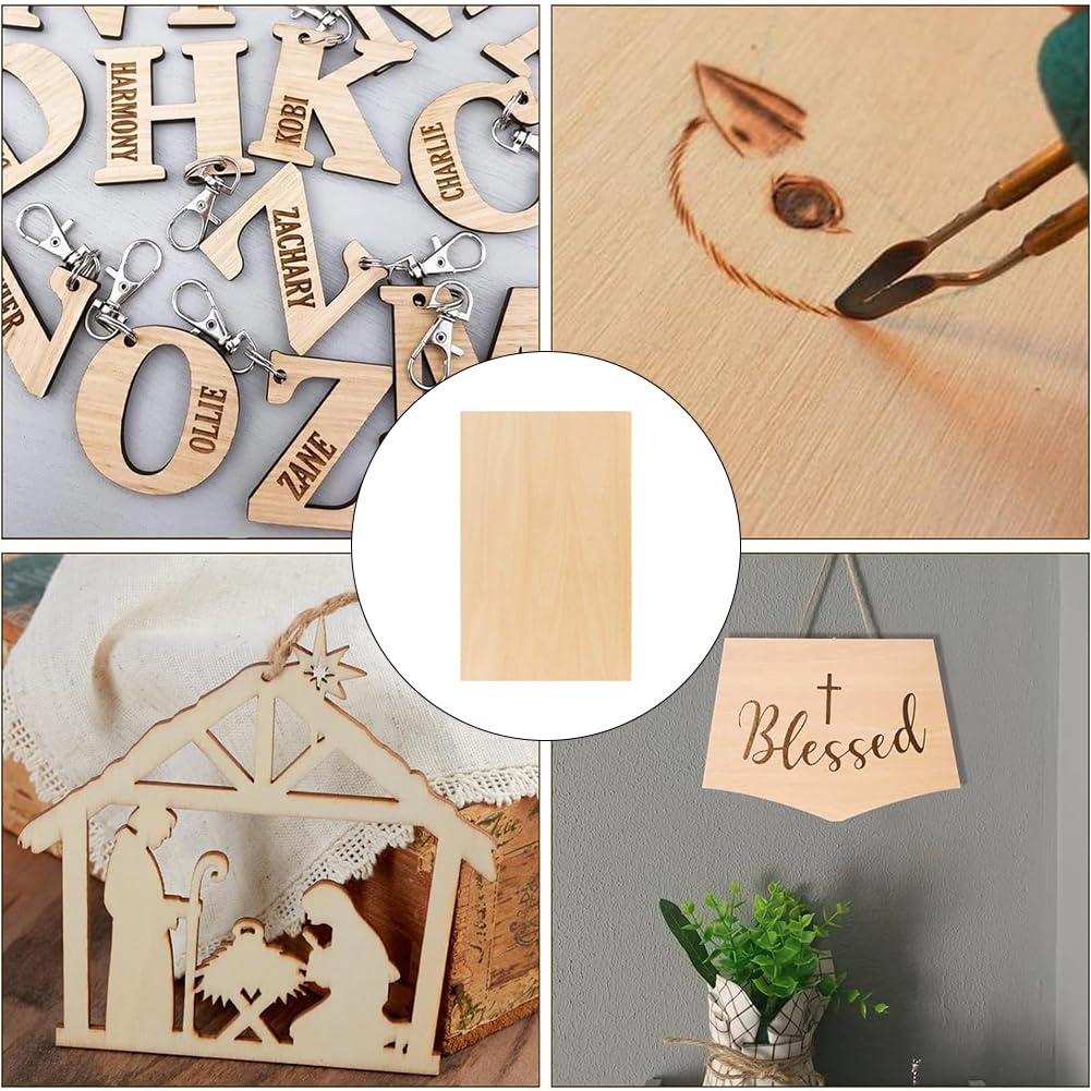 4 Pezzi Fogli di Legno Sottili, Foglio Compensato 2mm, Legno Compensato di Tiglio A4 20 x 30cm, Per fai da te Fatto a Mano, per Modellare, Pannelli Taglio Laser, Pirografia